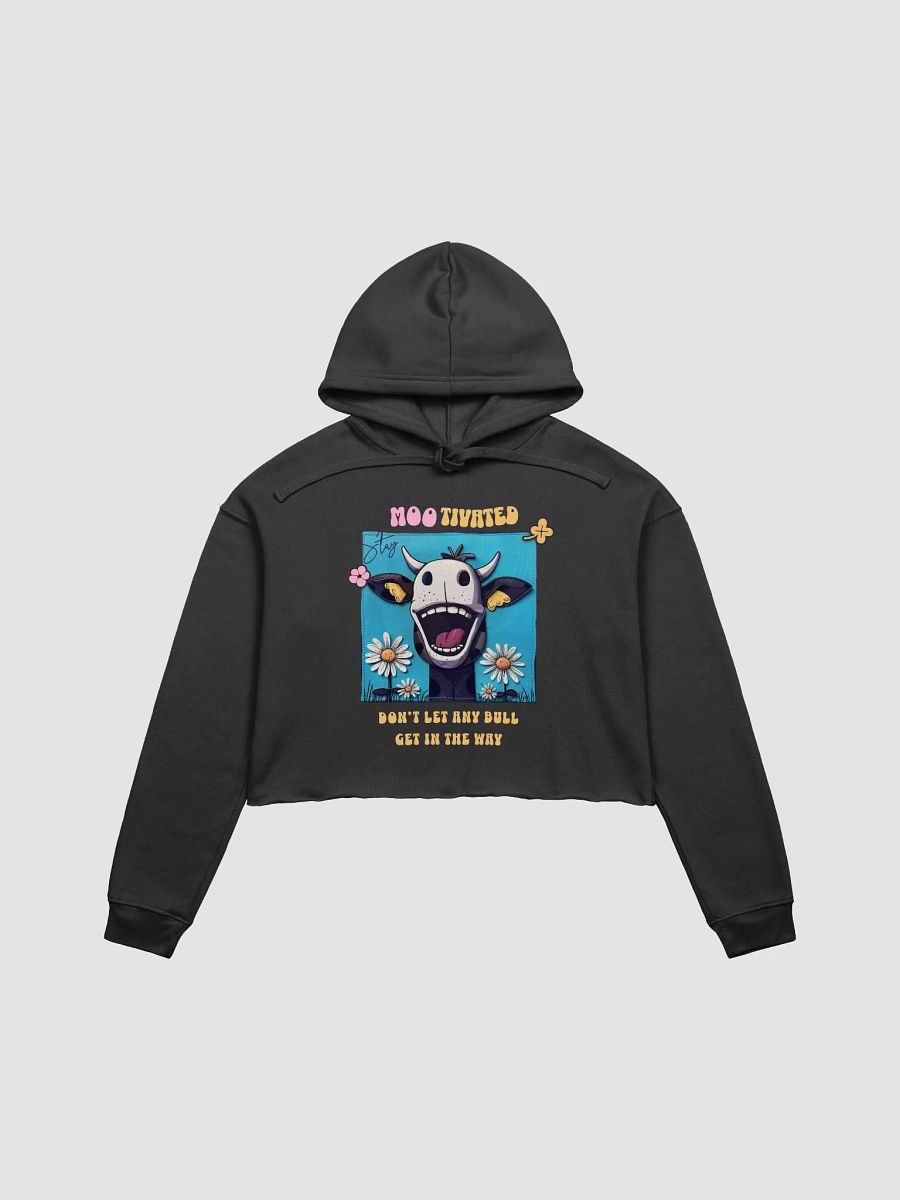 Happy Moo-tivated Cow Fleece Crop Hoodie product image (1)