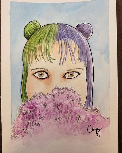 Drew and painted @dorkydino in stream this week. 
.
.
#watercolor #drawing #paint #painting #ink #drawing
