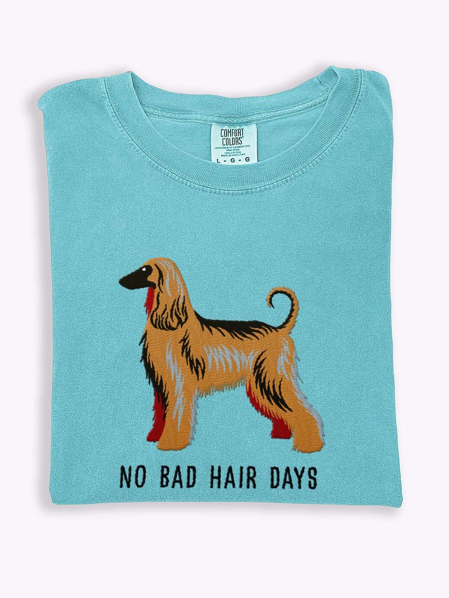 No Bad Hair Days T-Shirt(Embroidered) of an Afghan Hound(Black Mask) product image (1)
