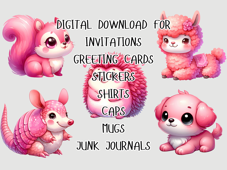 Watercolor A Cute Pink Baby Animals PNG, Clipart, Instant Download, Transparent Animals Bundle, Cute  Pets Clipart, Watercolor PNG Bundle product image (5)