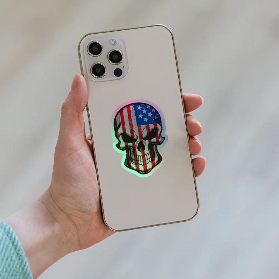 USA Patriotic Skull Holographic Sticker Set product image (2)