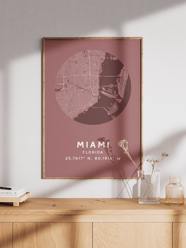 Miami Street Map Poster – Red Minimalist Circular City Art product image (1)