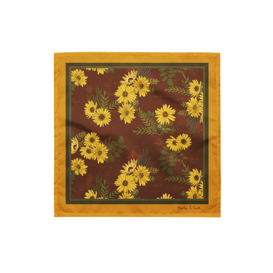 “Helianthus Sunflower Amongst the Greens” Bandana with Gold product image (1)