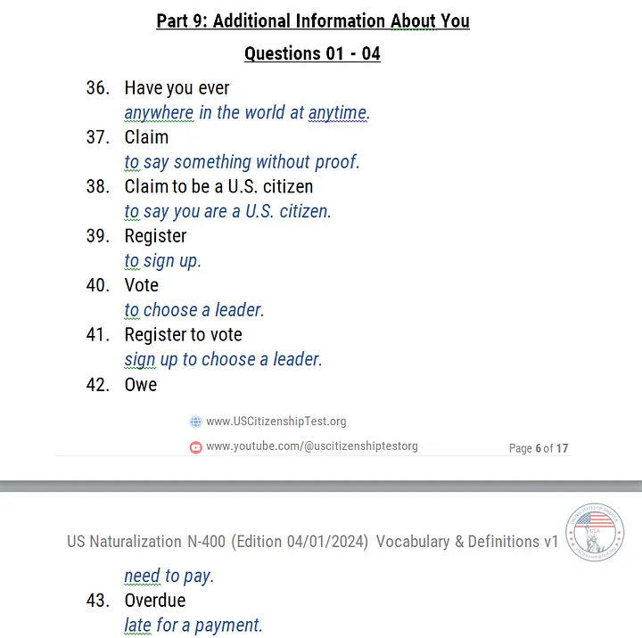N-400 Vocabulary with SIMPLE Definitions v1 product image (2)