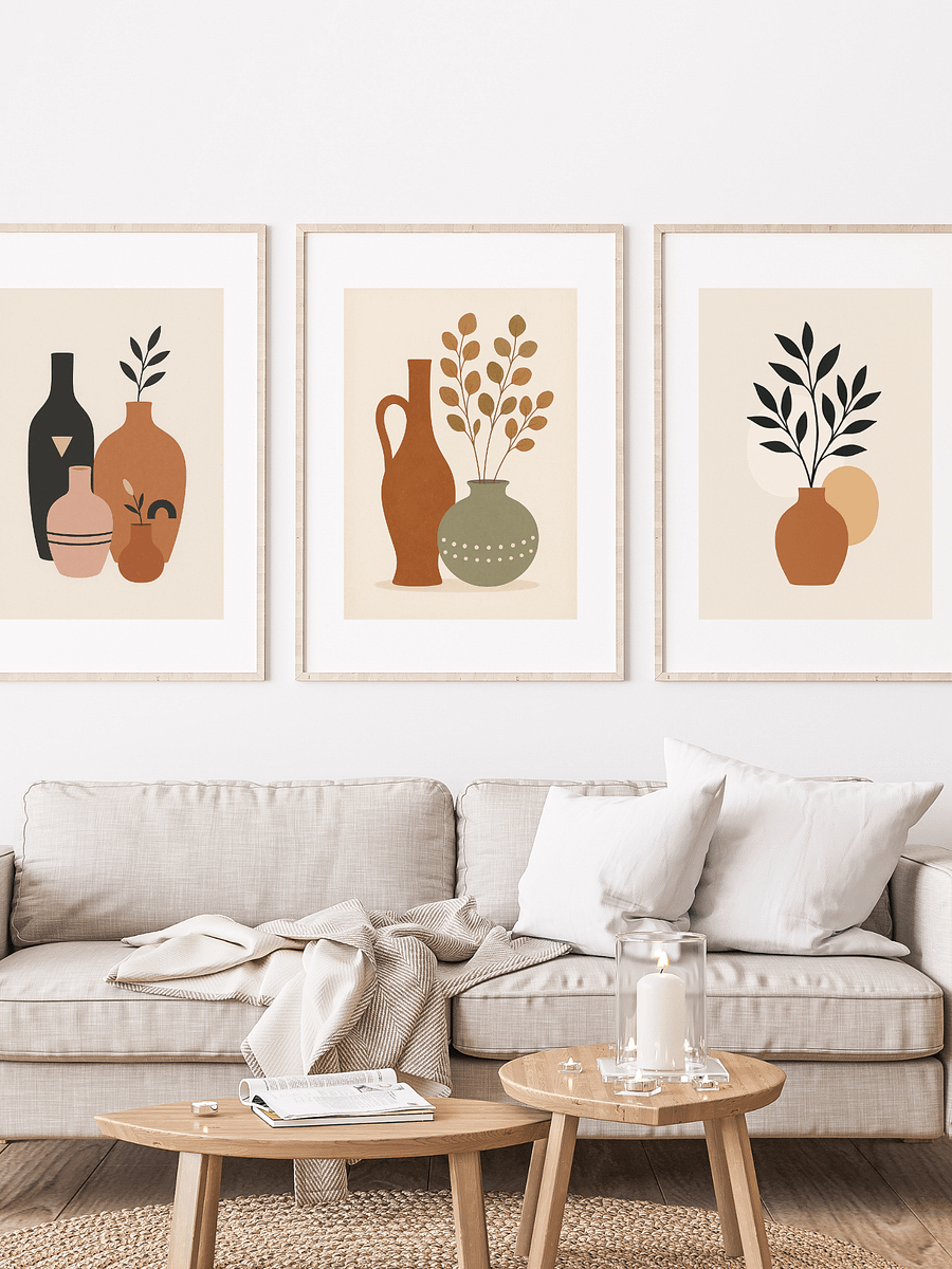 Boho Abstract Art Print Set of 3: Neutral Modern Rustic Wall Decor | Digital Download product image (1)