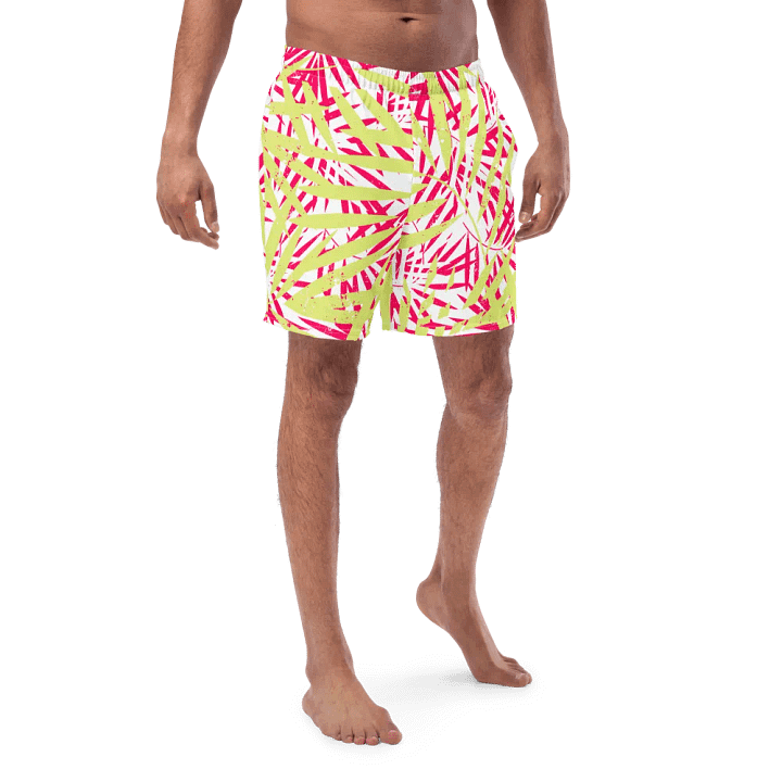 Mens swim trunks tropical yellow and orange   palm leaves design. Fresh and trendy ideal for summer product image (1)