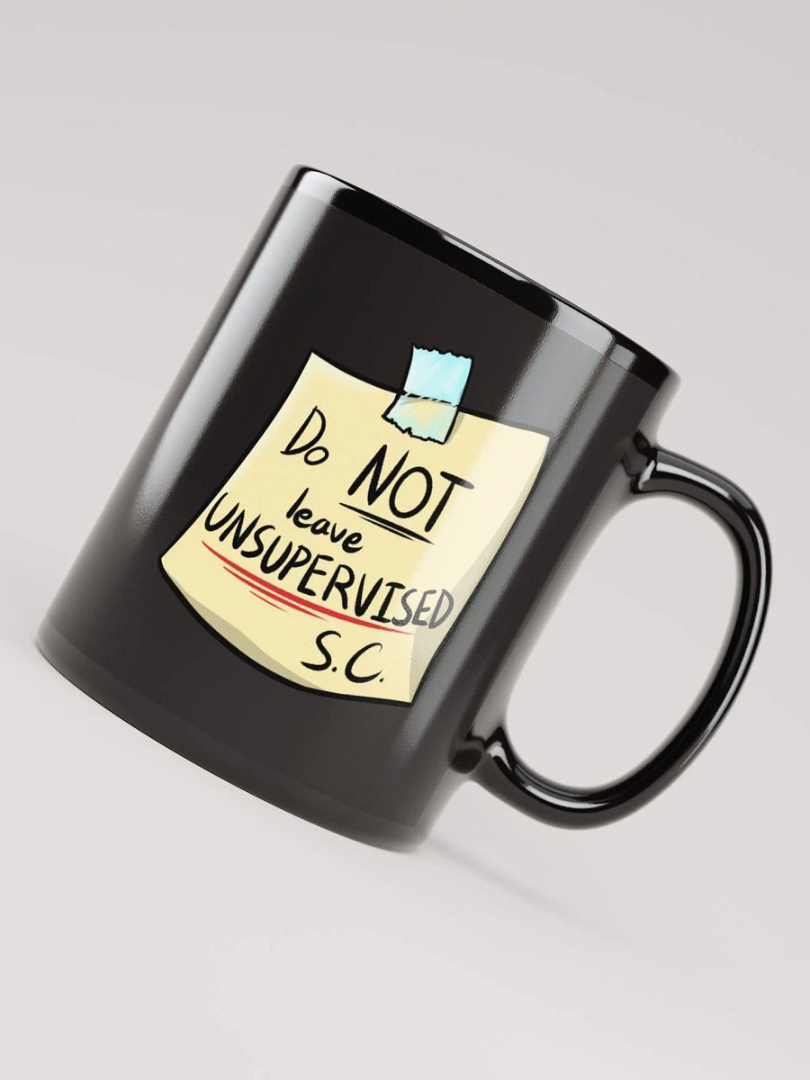 Unsupervised Warning Black Glossy Mug product image (7)