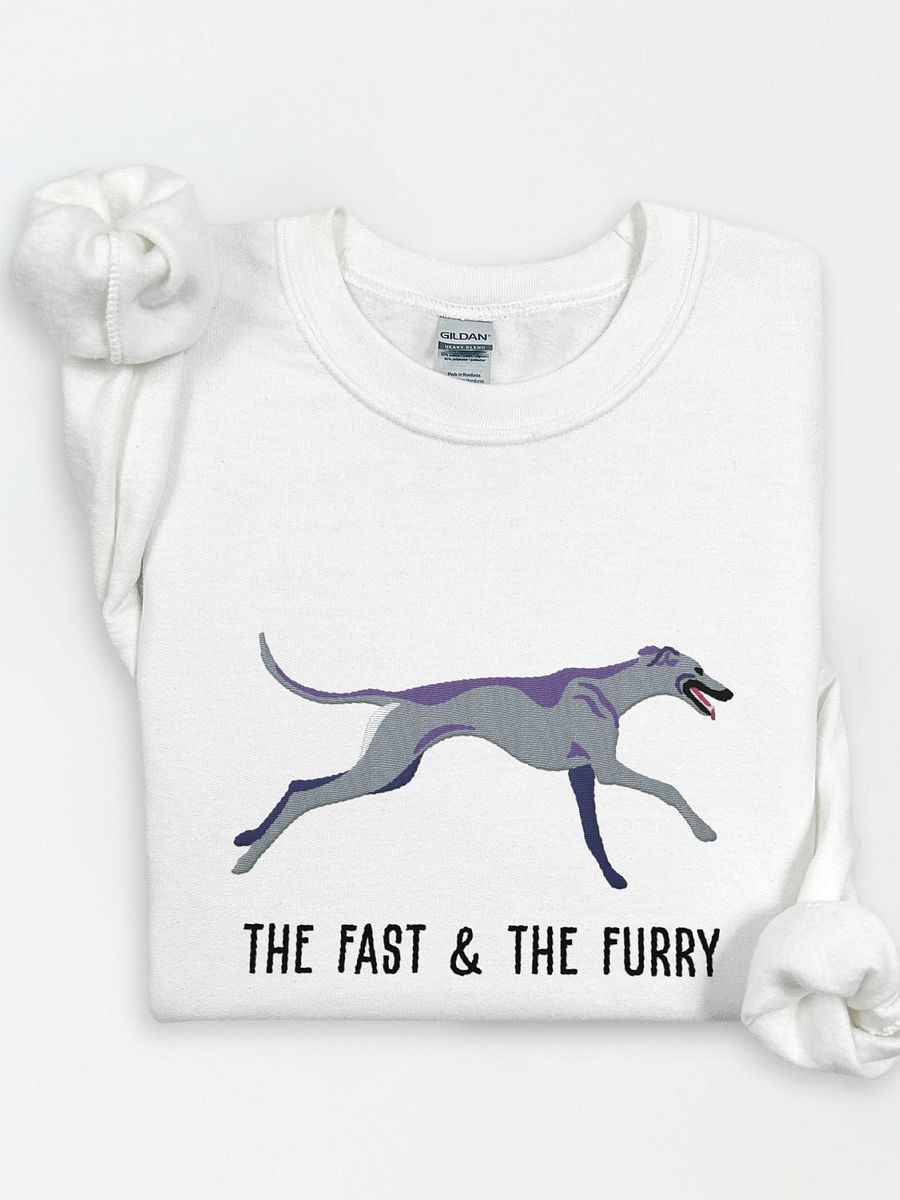 The Fast & The Furry Sweatshirt (Embroidered) of a Greyhound(Blue) product image (1)