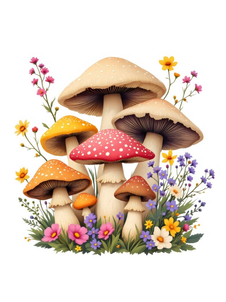 20 Mushrooms and Wildflowers Clipart Designs, Mushroom and Flower Clipart, Floral Mushroom Graphics, Vibrant Floral Designs product image (5)