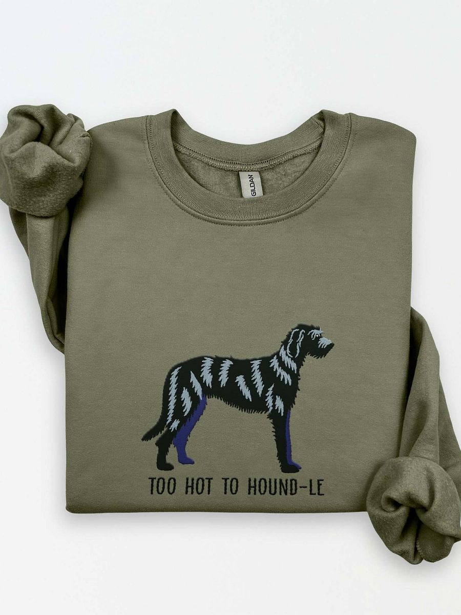 Too Hot to Hound-le Sweatshirt (Embroidered) of an Irish Wolfhound(Black) product image (1)