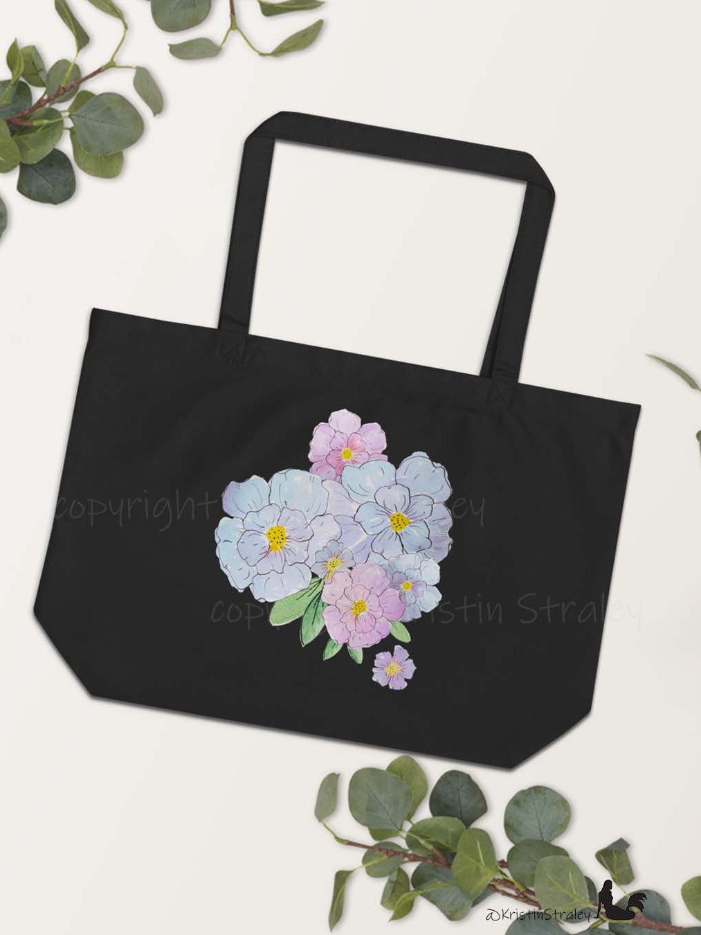 Gingham Blossoms - Blue Watercolor Floral Bouquet Art Print Lg product image (6)