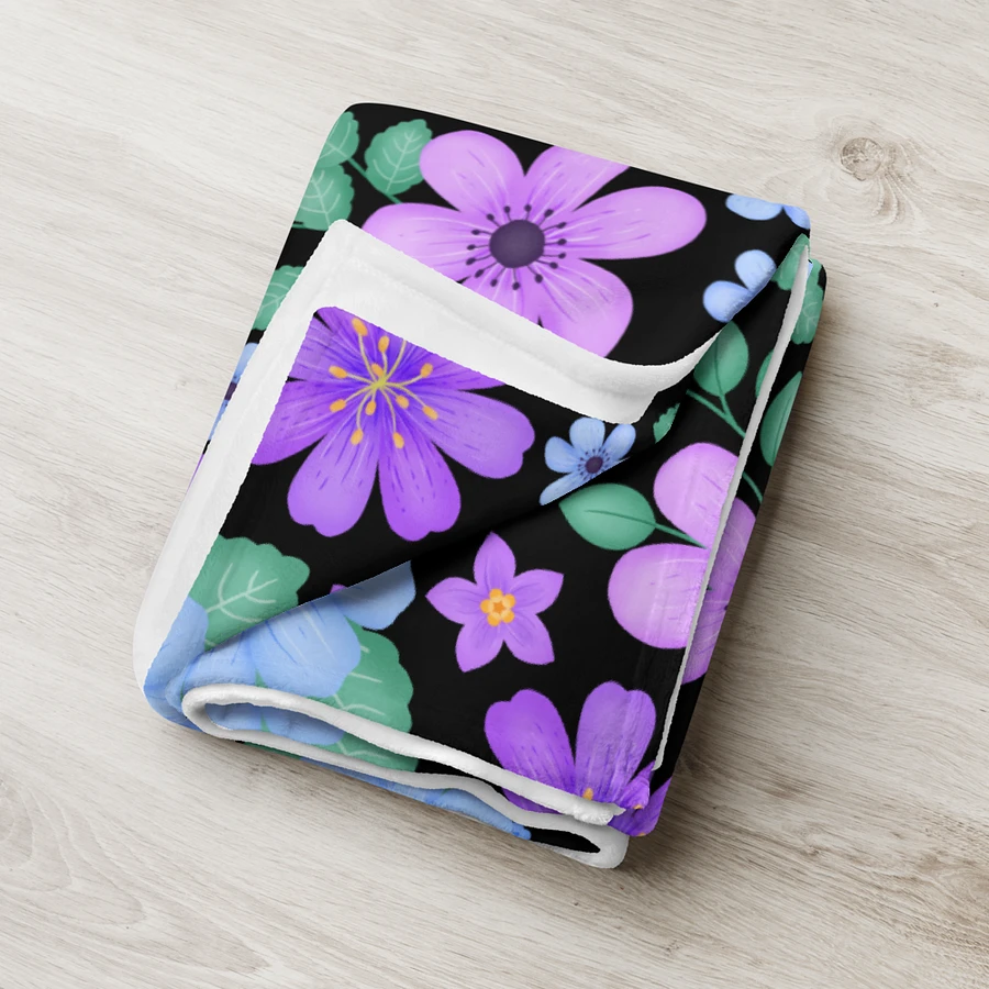 Vibrant Floral Blooms Blue Mauve Purple Blanket - Black product image (7)