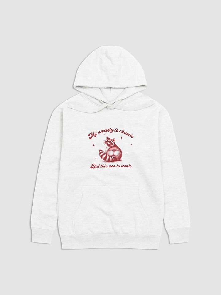Raccoon Meme Hoodie - „My Anxiety Is Chronic But This Ass Is Iconic”, Funny Mental Health Hoodie, Vintage Hoodie product image (2)