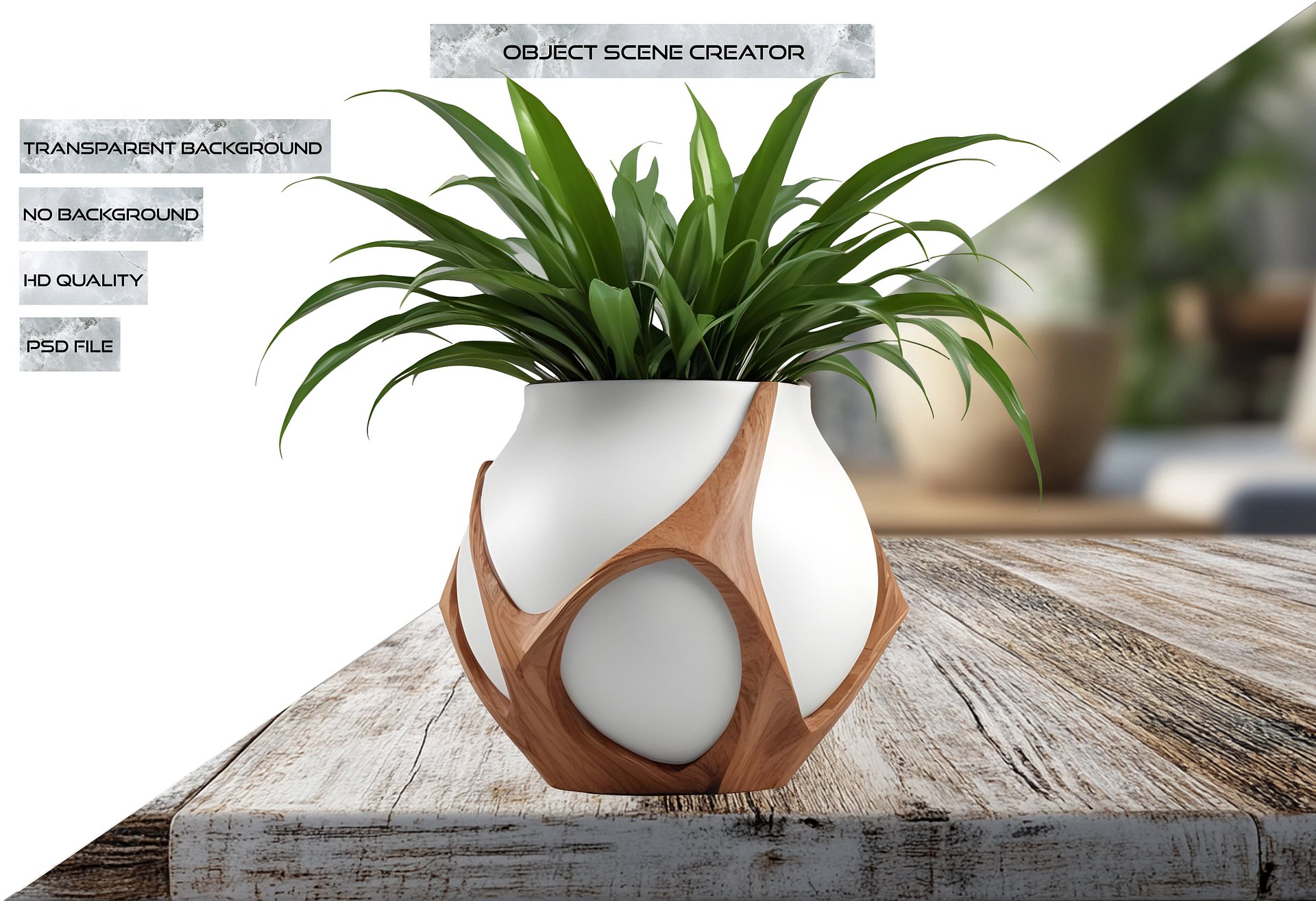 Wooden Embrace collection – Pot with Plant PNG product image (2)