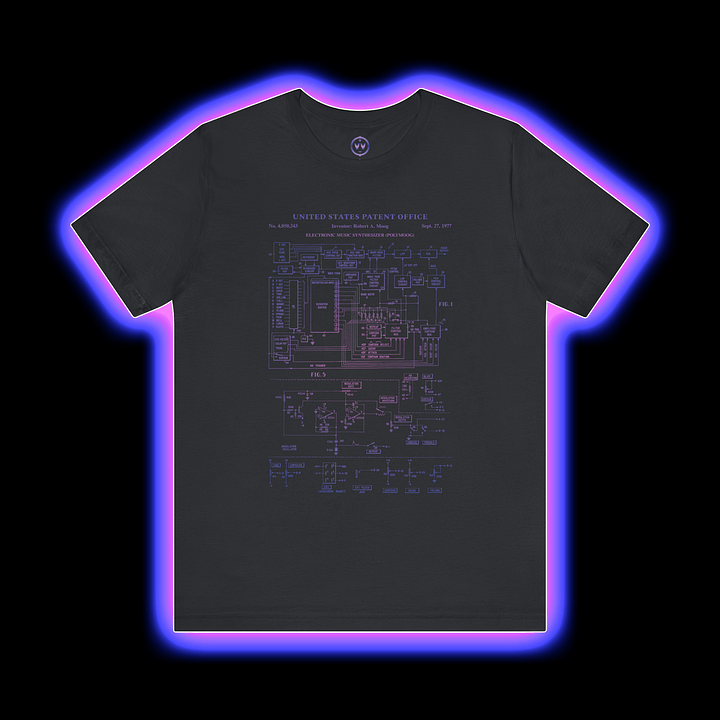 Polymoog T-Shirt - Moog Synth Patent 1977 (Vintage Analog Synthesizer) VIOLET PRINT product image (1)