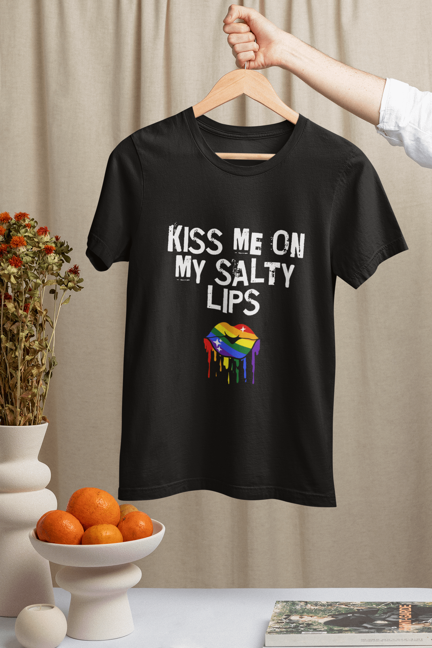 LGBTQ+ T-Shirt - Kiss Me On My Salty Lips - Rainbow (dark) product image (2)