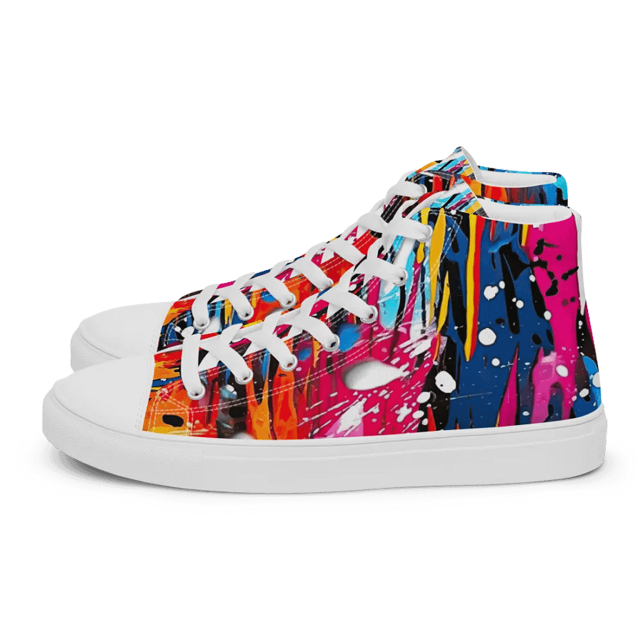 Custom Design Womans High Top Sneakers _ Calceonova Streetwear _ Abstract Graffiti Art Mountain Blizzard _ Vibrant Colored Sneakers product image (2)