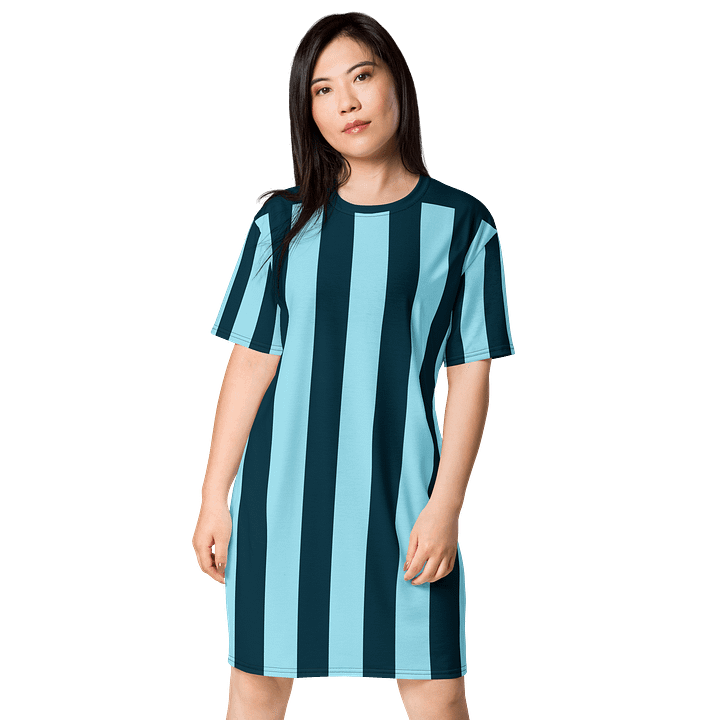 Exclusive Light Blue & Teal Striped Oversized T-Shirt Dress | TDS Music product image (1)