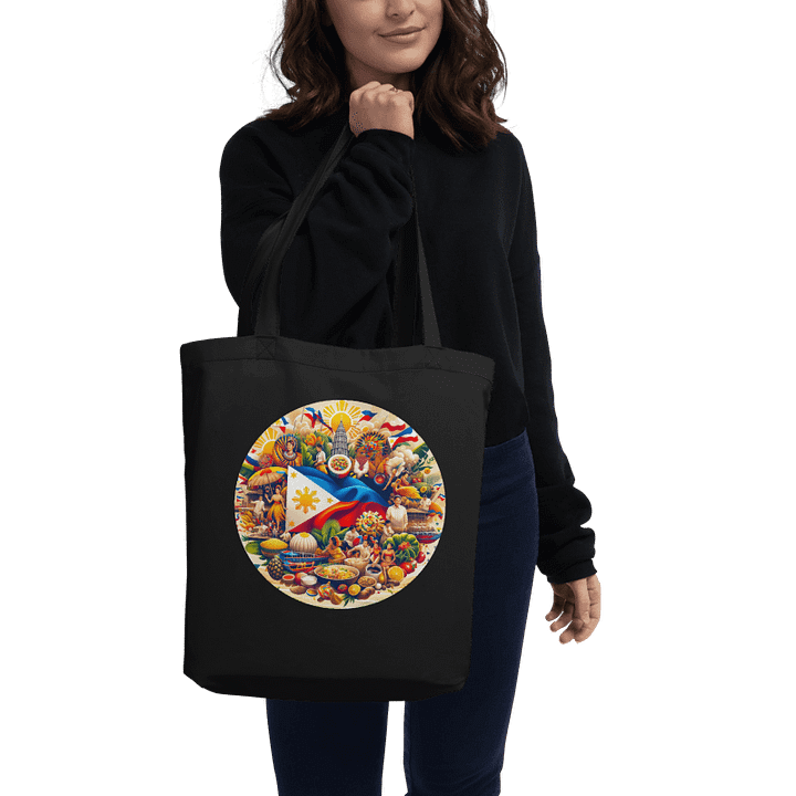 Filipino Heritage Market Tote: Vibrant Cultural Mosaic Bag Versatile Use (Double-Sided) Organic Black Tote Bag product image (1)