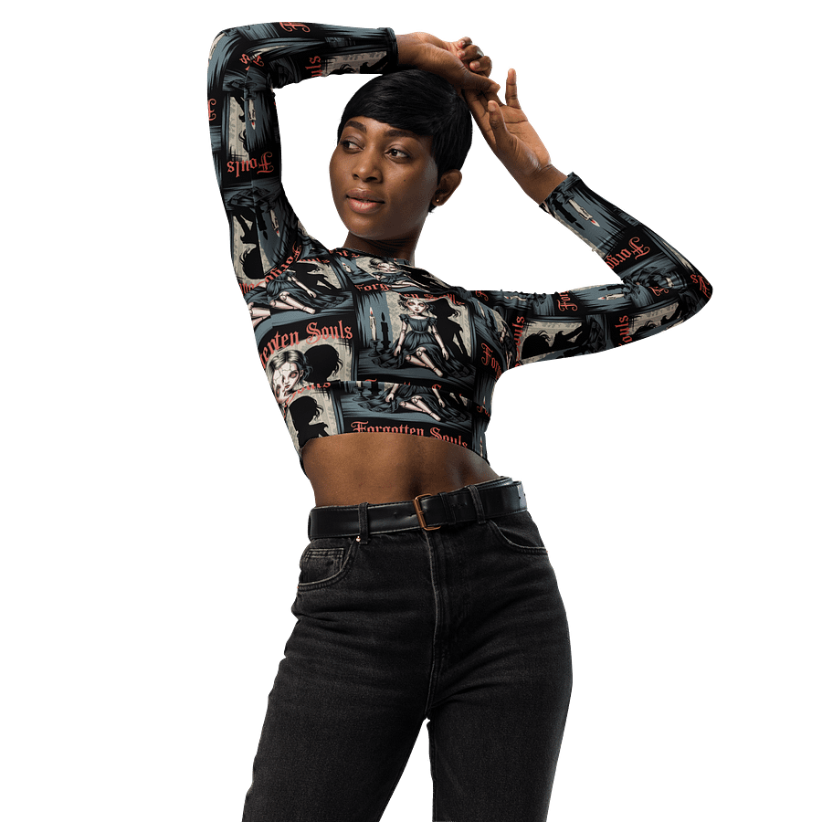 Midnight Veil Designs Gothic All-Over Print Long Sleeve Crop Top - Forgotten Souls Black product image (3)