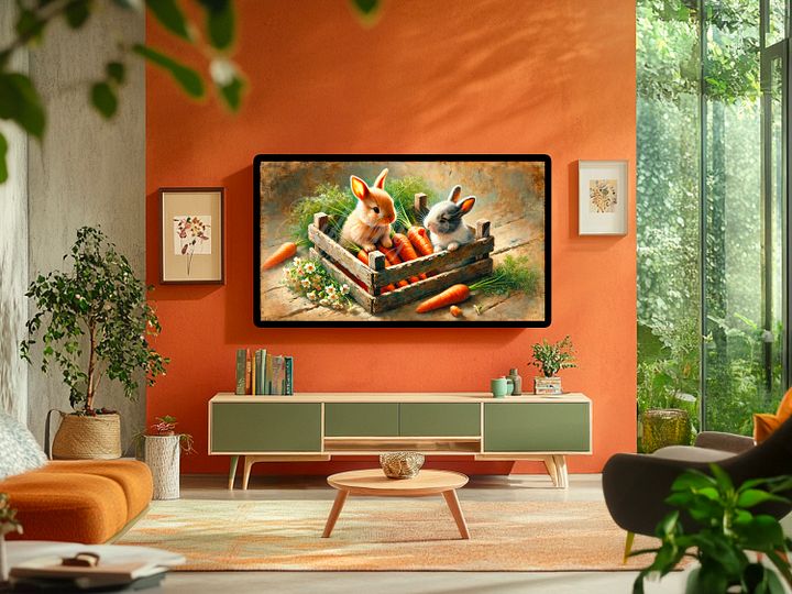 Samsung Frame TV Art, Country Spring Bunny Carrots Painting, Cottagecore, Digital Download product image (2)
