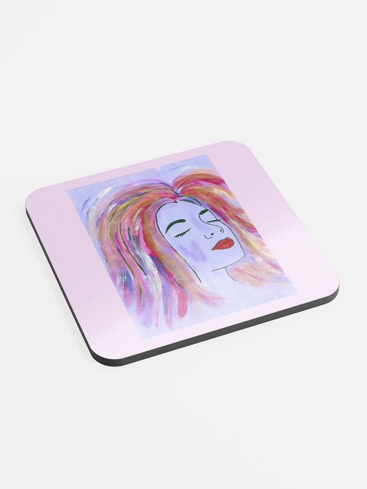 Dreaming girl - (art by Dina R.) - acrylic painting picture - Glossed Cork Coaster product image (2)