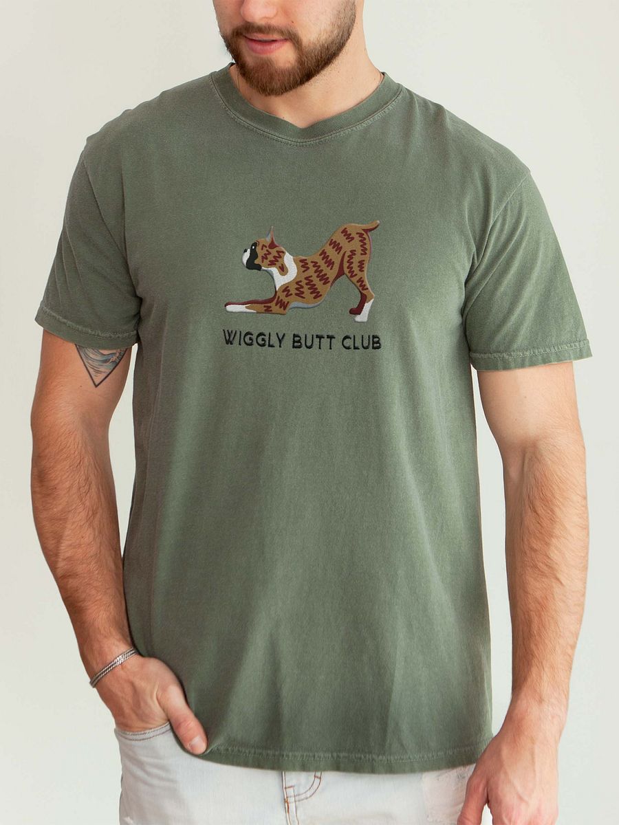 Wiggly Butt Club T-Shirt(Embroidered) of a Boxer(Brindle) product image (2)