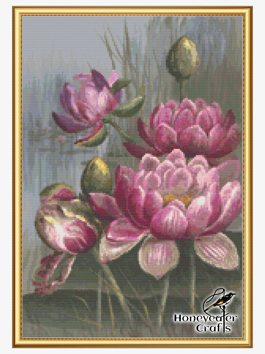 Pink Water Lily: Floral Cross Stitch Pattern PDF product image (4)