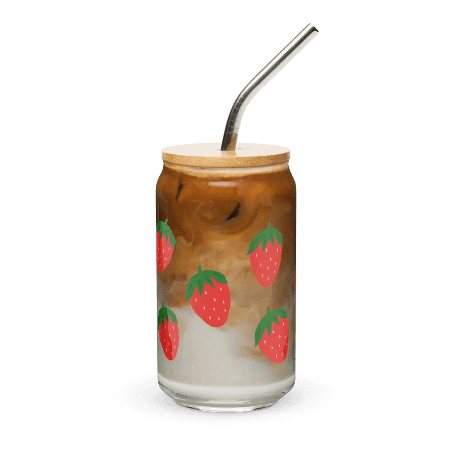 strawberry glass cup with lid & straw product image (4)