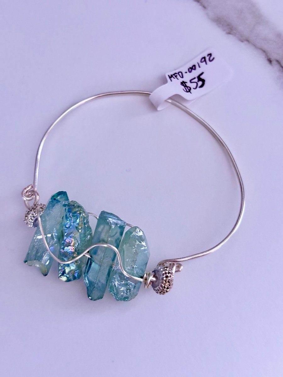 Handmade 7" Wire Wrapped Bracelet | Light Green Crystals | Coastal Charm Jewelry by Monique Faella Designs™ | MFD-00171 product image (8)