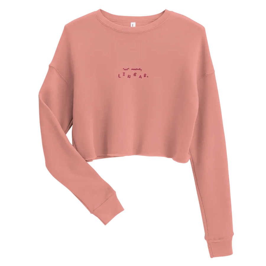 *not* mentally linear. (pink thread) embroidered fleece crop crew product image (27)