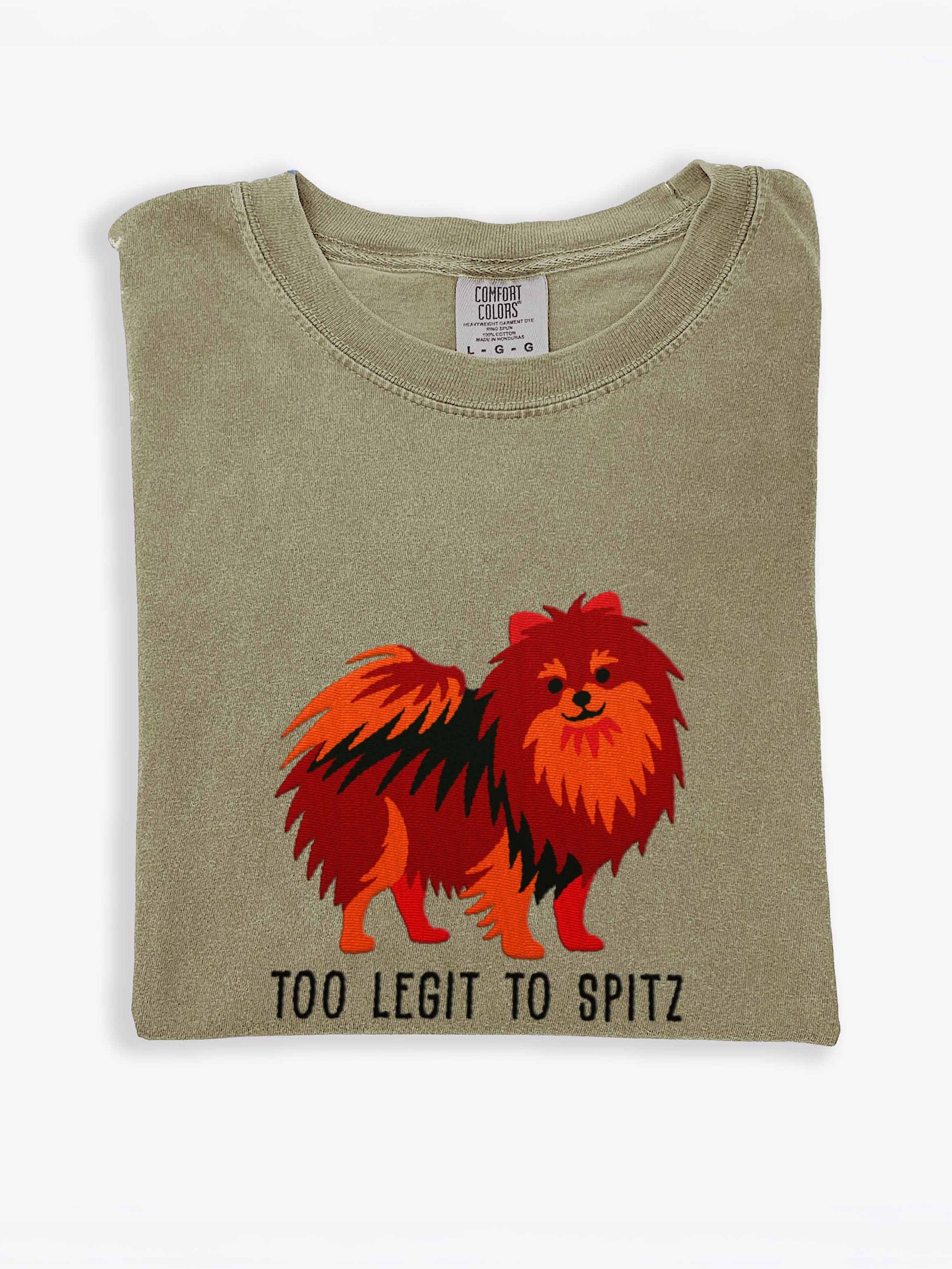 Too Legit to Spitz T-Shirt(Embroidered) of a Pomeranian(Chocolate & Tan) product image (1)