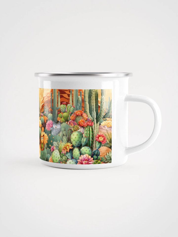 Desert Bloom: A Tale of Resilience Enamel Mug | Durable Outdoor Drinkware product image (2)