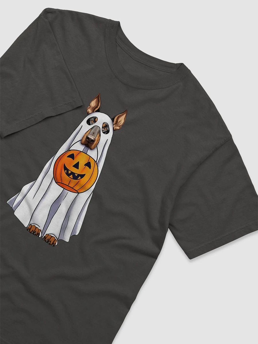 Doberman Pinscher Halloween Tee | Funny Fall Halloween Doberman Wearing a Ghost Costume with Pumpkin Basket product image (8)