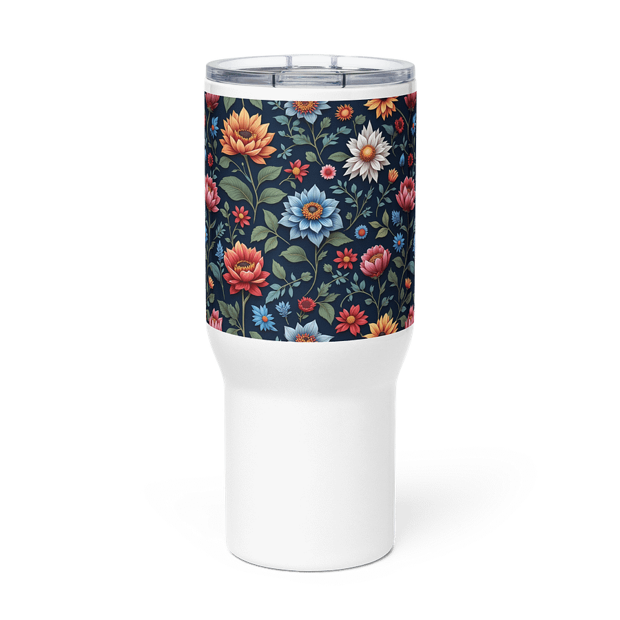 Elegant Folk Art Floral Stainless Steel Travel Tumbler with Handle product image (3)