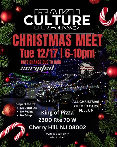 Date changed to Tuesday 12/17!!!! 

YEP CHRISTMAS, CARS, & PIZZA 😮‍💨 Pull up to Itaku Culture's first Christmas Car Meet with...