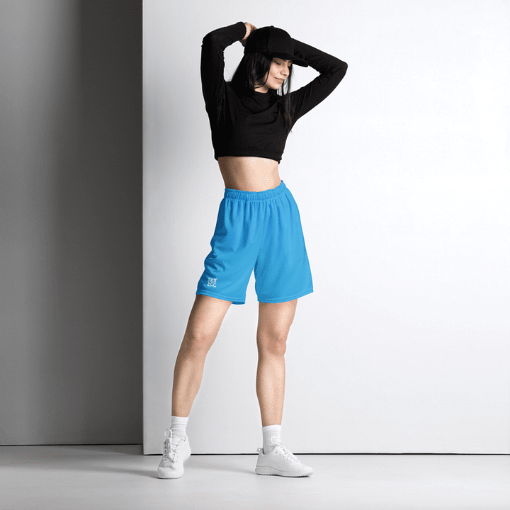 Women's | BRN.2C.C.™ Mesh Shorts | Coastal Cool Meets Sporty Style | Recycled Unisex Activewear 🌊🔥| White Logo on Deep Sky Blue product image (1)