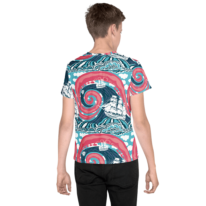YOUTH | Boys’ Nautical Adventure Tee | Kraken Vibes All-Over Print | Ocean Explorer Edition | Monique Faella Designs™ product image (2)