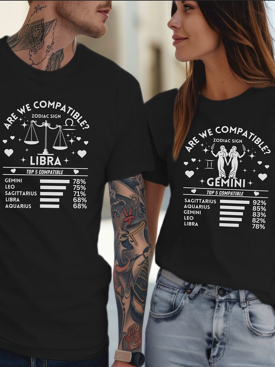 Libra Zodiac Sign Romantic Compatibility T-Shirt - Bella Canvas 3001 Unisex Staple T-Shirt - Dark Colors product image (2)