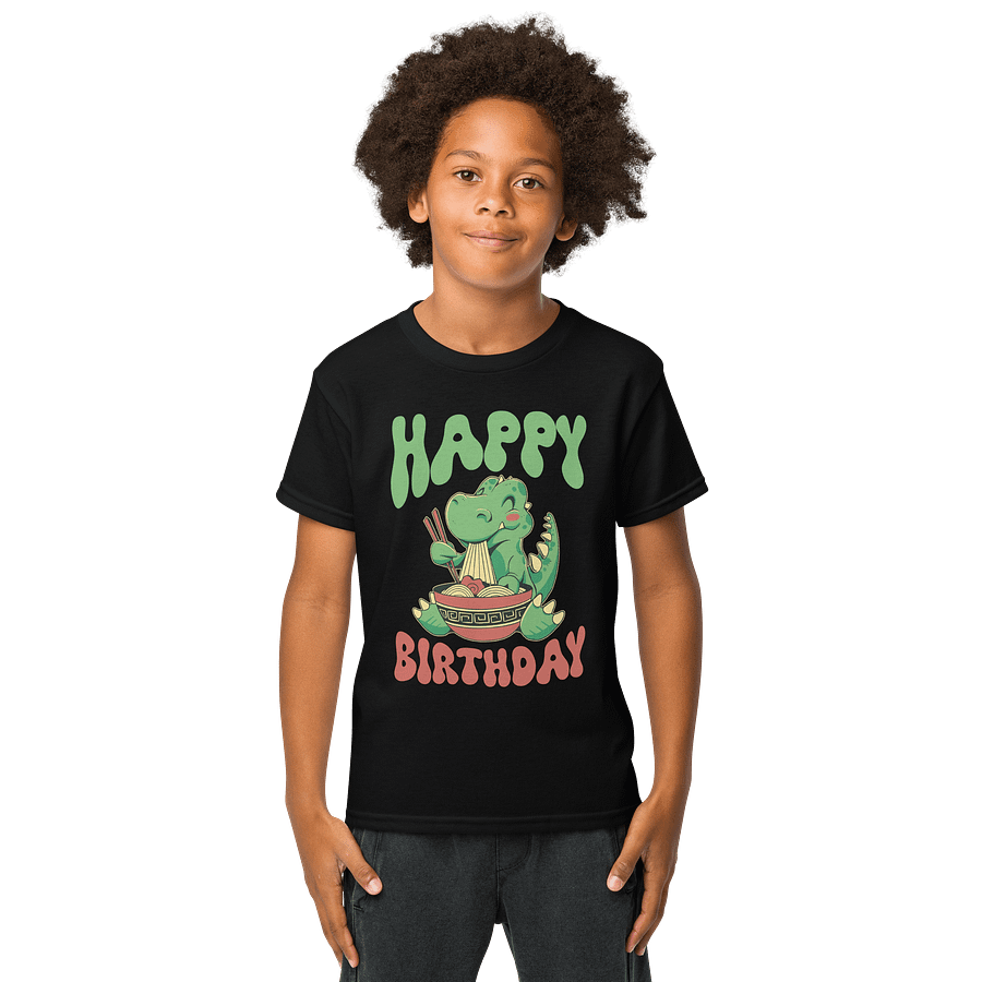 Happy Birthday (Dinosaur Eating Noodles) T-Shirt For Kids product image (1)