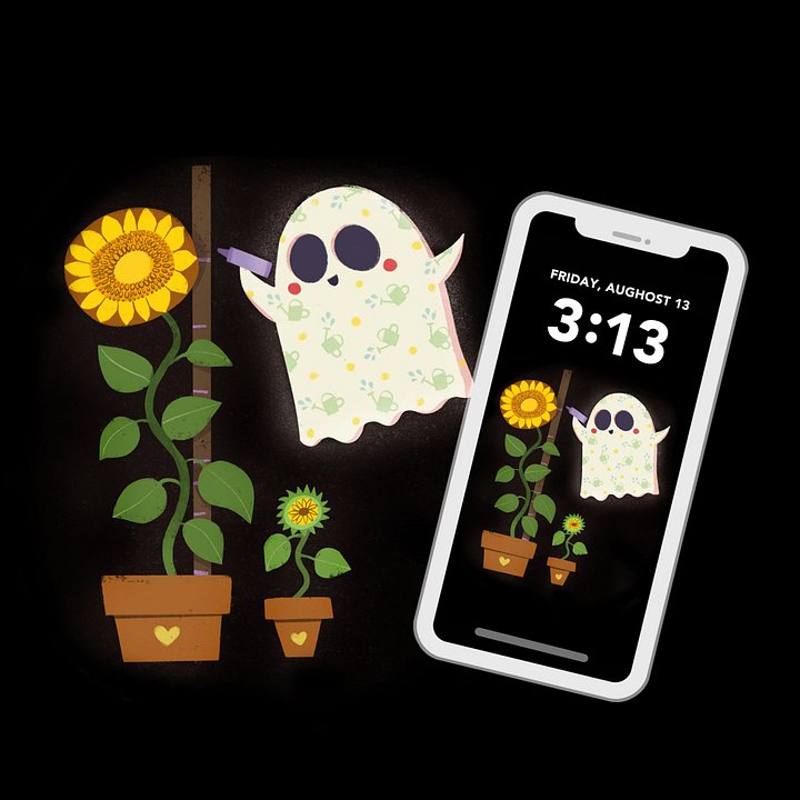 Little Ghost Sunflower Garden - Digital Wallpaper for Mobile Phone product image (2)