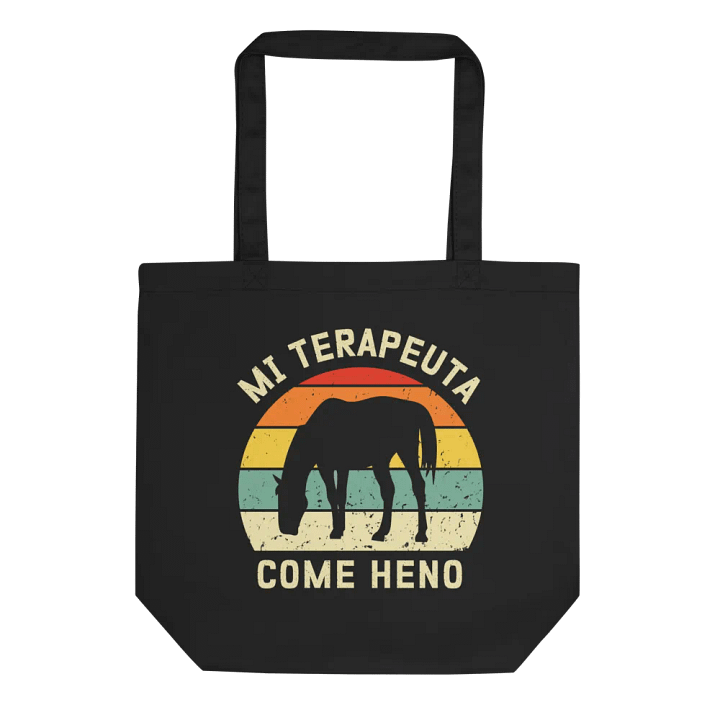 "Mi terapeuta come heno-caballo" bolsa negra (tamaño mediano) product image (1)