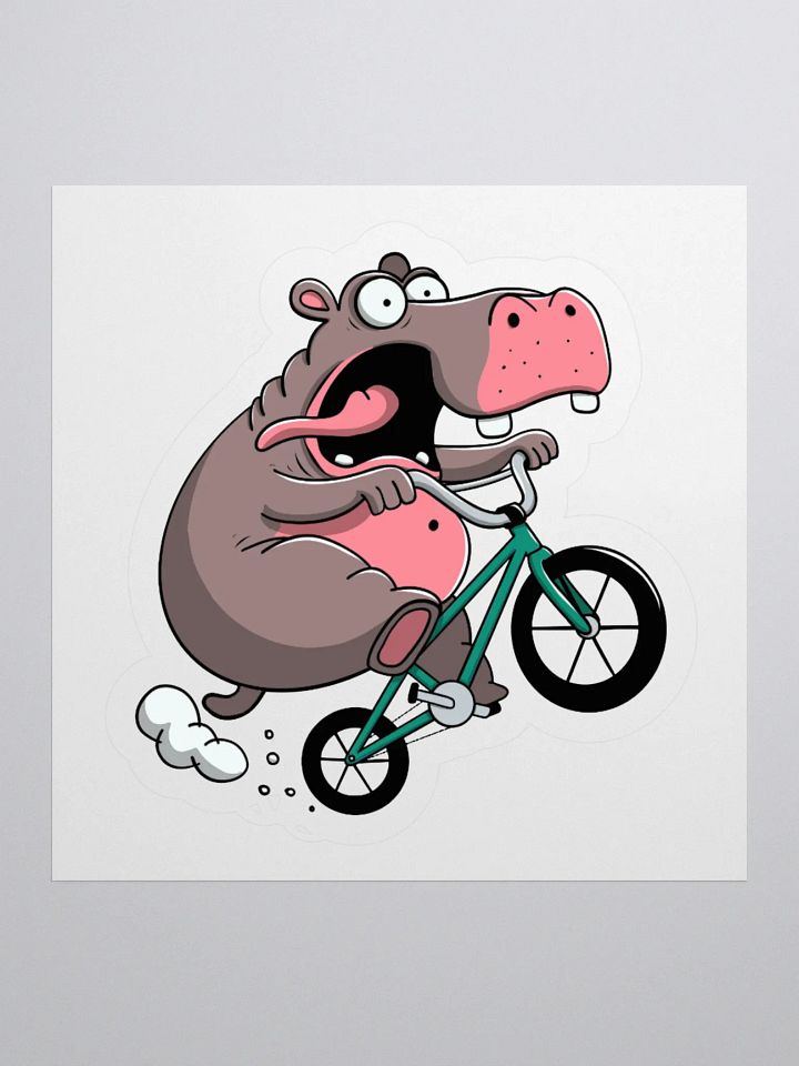 Hippo BMX Sticker – Funny Cartoon Hippo on Bike | Whimsical Animal Vinyl Sticker for Cyclists & BMX Riders product image (1)