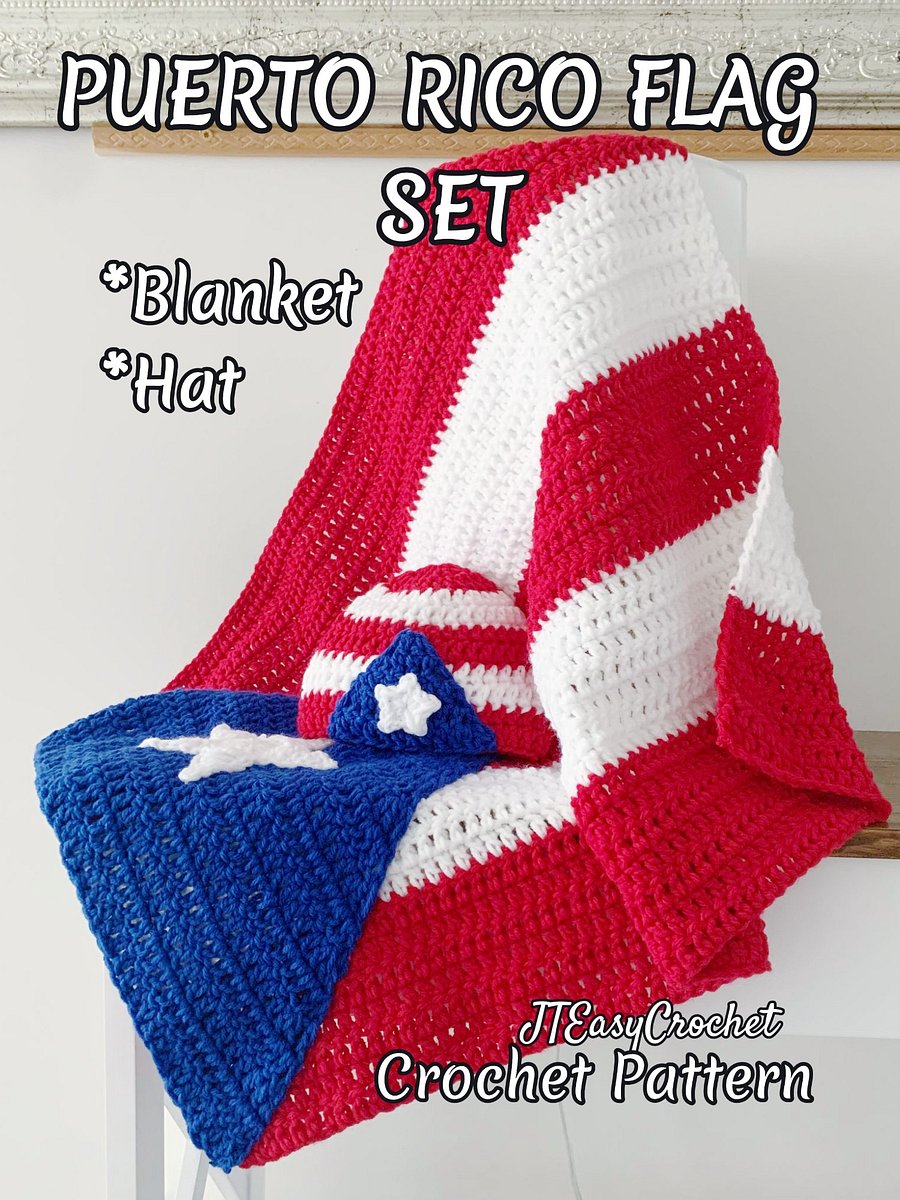 Puerto Rico Flag Baby Set Crochet Pattern, Crochet Baby Blanket And Hat Set, PR National Flag Pattern Crochet product image (1)