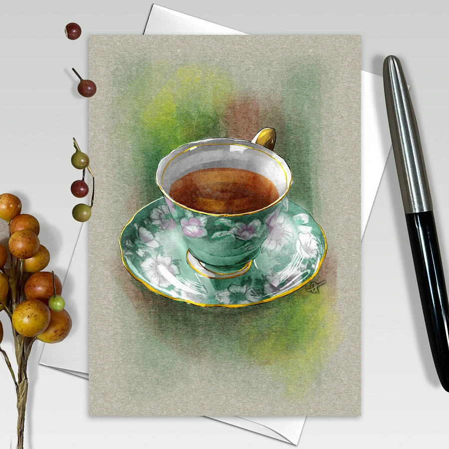 Illustrated Teacups Greeting Cards, 5x7