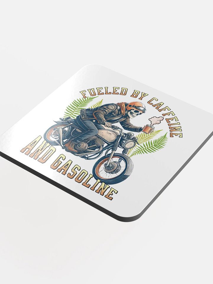 Fueled By Caffeine And Gasoline Skeleton Rider Cork Coaster product image (1)