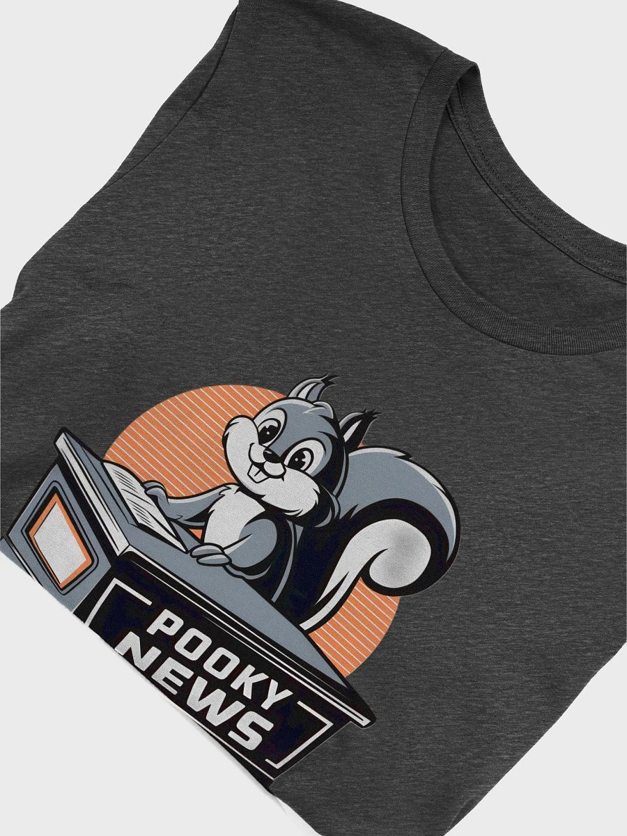 Super Soft and Flattering Tee: Pooky News, Grey Desk with orange product image (5)