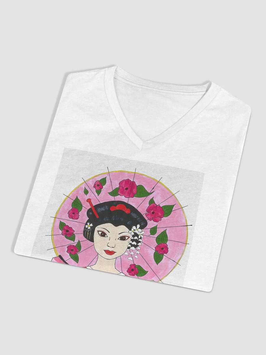 Japanese Geisha (art by Dina R.) acrylic painting - Women's Relaxed V-Neck T-Shirt product image (3)