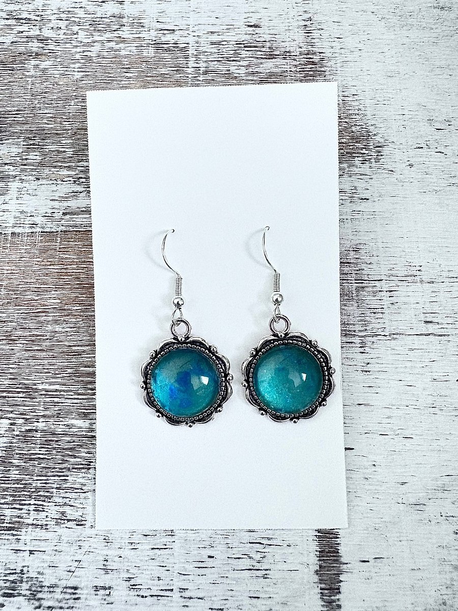 Handmade Round Cabochon Earrings | Teal Blue | Monique Faella Designs™ | MFD-00085 product image (2)