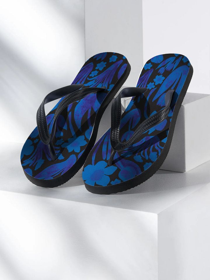 Spring Garden Flip Flops – Royal Blue on Black Elegance | by Monique Faella Designs™ product image (1)